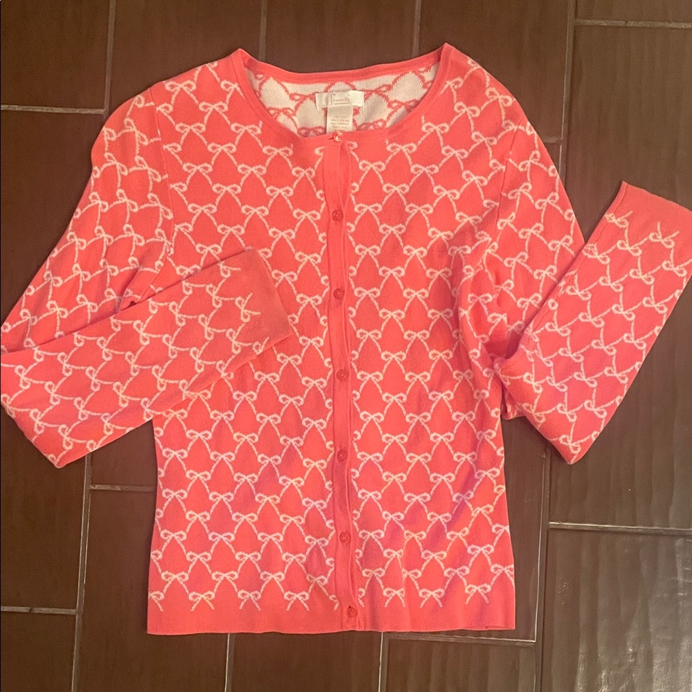 Frenchi Coral Cardigan with White Pattern
